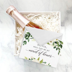 Witte Rozen Bruidsmeisje Voorstelkaart Briefkaart