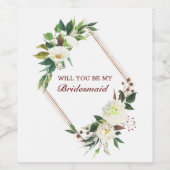 Witte Rozen Bruidsmeisje Wijn Etiket (Enkel label)