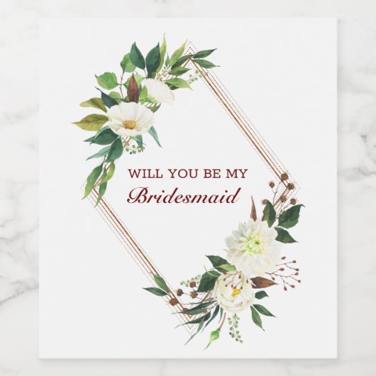 Witte Rozen Bruidsmeisje Wijn Etiket (Enkel label)