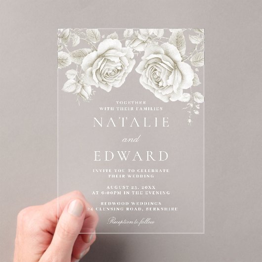  witte rozen bruiloft acryl uitnodigingen (Insitu (Draagbaar))