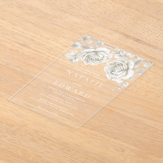  witte rozen bruiloft acryl uitnodigingen (Laagn)