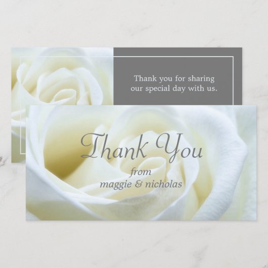 Witte Rozen Bruiloft Bedankkaart (Voorkant / Achterkant)