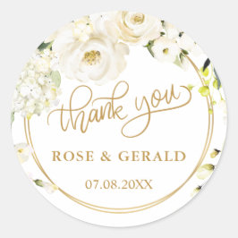 Witte rozen bruiloft Dank je klassieke ronde teken Sticker