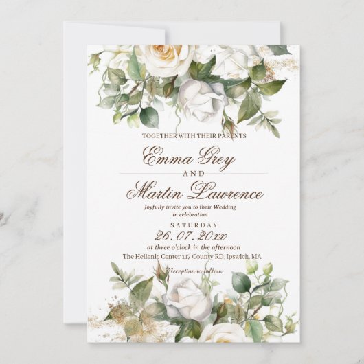 Witte Rozen bruiloft Elegant Kaart (Voorkant)