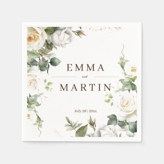 Witte rozen bruiloft Elegante bloemen Servet (Voorkant)