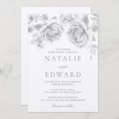 witte rozen bruiloft kaart (Voorkant / Achterkant)