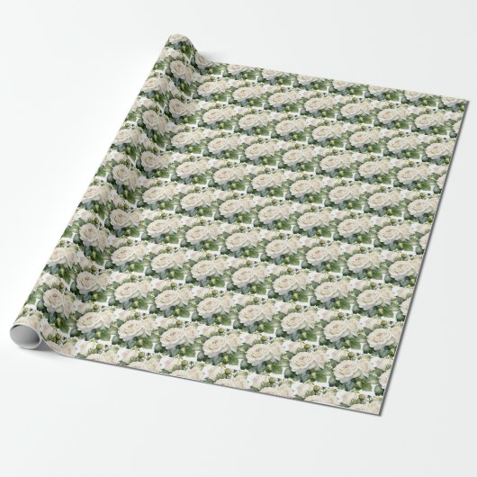 Witte Rozen Cadeaupapier (Uitgerold)