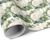 Witte Rozen Cadeaupapier (Rol Hoek)