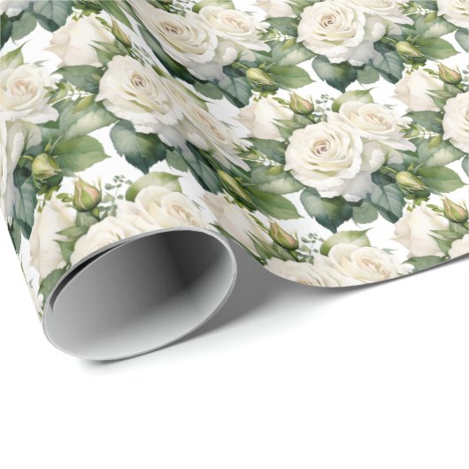 Witte rozen cadeaupapier (Rol Hoek)