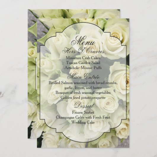 Witte Rozen Champagne Blush Bruiloftssuite Menu (Voorkant / Achterkant)