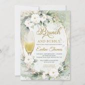 Witte rozen champagne-glas goudbrunch en bubbly kaart (Voorkant)