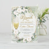 Witte rozen champagne-glas goudbrunch en bubbly kaart (Staand voorkant)