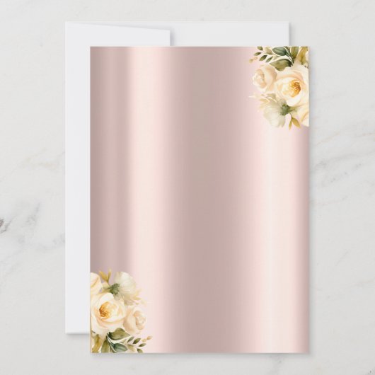 Witte rozen, champagneglas, Roos gouden pensioneri Kaart (Achterkant)