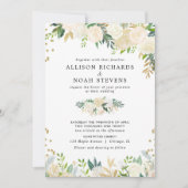 Witte rozen crème goud elegante bloemen bruiloft kaart (Voorkant)