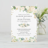 Witte rozen crème goud elegante bloemen bruiloft kaart (Staand voorkant)