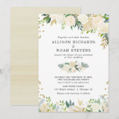 Witte rozen crème goud elegante bloemen bruiloft kaart (Voorkant / Achterkant)