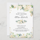 Witte rozen crème goudelegant florale baby shower kaart (Voorkant)