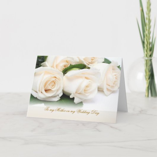 Witte rozen. Dank je moeder voor mijn bruiloft Bedankkaart (Voorkant)