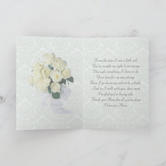 Witte rozen - Dank u moeder voor mijn bruiloft Bedankkaart (Binnen)