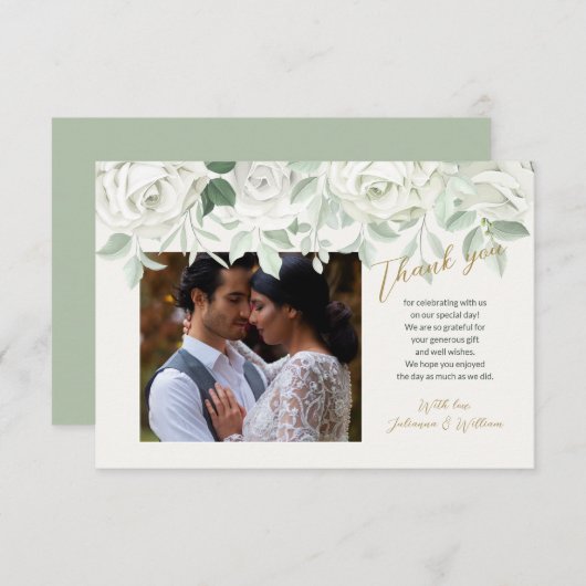 Witte Rozen Dankkaart Bedankkaart (Voorkant / Achterkant)