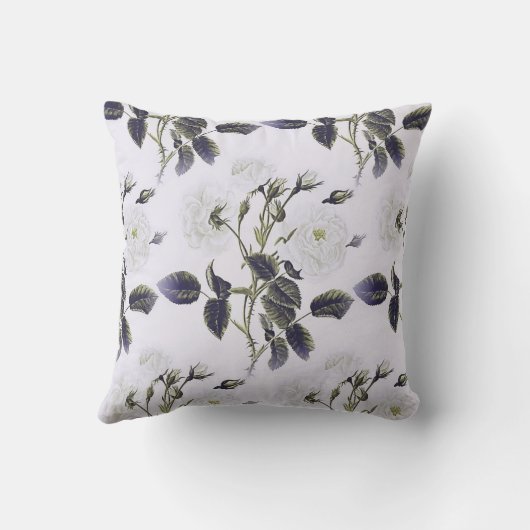 Witte rozen decoratieve grijze bladeren kussen (Achterkant)