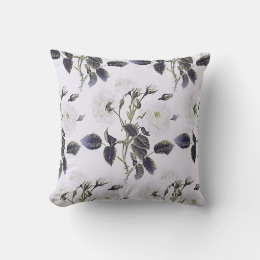 Witte rozen decoratieve grijze bladeren kussen (Voorkant)