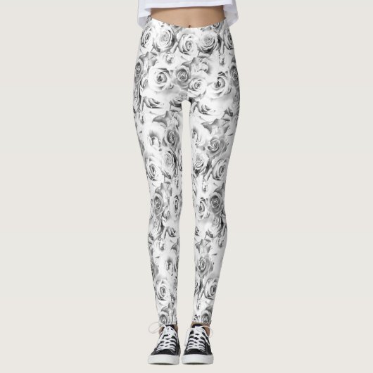 Witte rozen die het patroon van Floral herhalen Leggings (Voorkant)
