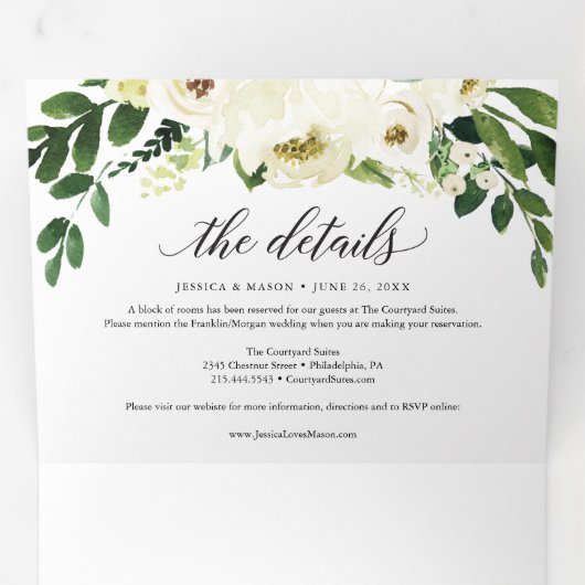 Witte rozen drievoudige uitnodigingen (Binnenzijde eerst)