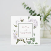 Witte Rozen Elegant Bloemen Bruiloft Kaart (Staand voorkant)