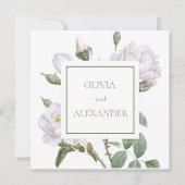 Witte Rozen Elegant Bloemen Bruiloft Kaart (Voorkant)