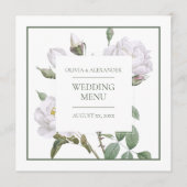 Witte Rozen Elegant Bloemen Bruiloft Menu (Voorkant)