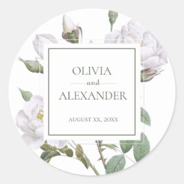 Witte Rozen Elegant Bloemen Bruiloft Ronde Sticker