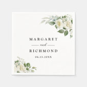 Witte Rozen Elegant Bloemen Bruiloft Servet (Voorkant)