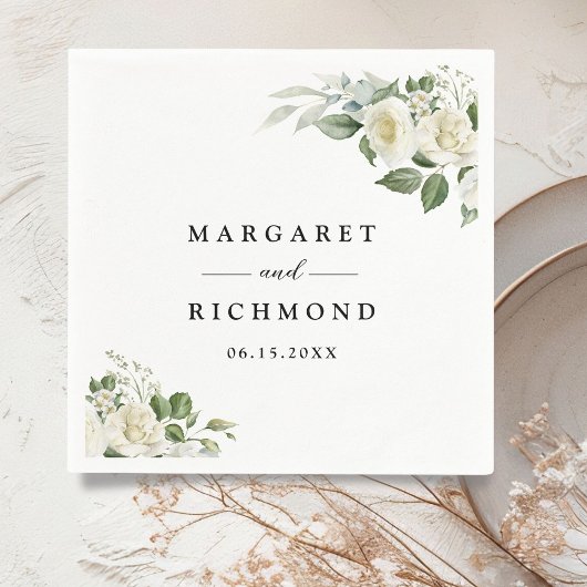 Witte Rozen Elegant Bloemen Bruiloft Servet