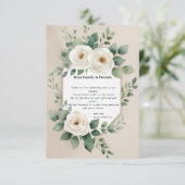 Witte Rozen & Elegant Groen Rustiek Boho Huwelijk Bedankkaart (Staand voorkant)