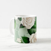 Witte rozen Elegant op groen Koffiemok (Voorkant links)