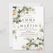 Witte Rozen Elegante Bloem bruiloft Kaart (Voorkant)