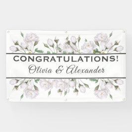 Witte Rozen Elegante Bloemen Bruiloft Banner