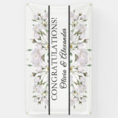 Witte Rozen Elegante Bloemen Bruiloft Banner (Verticaal)