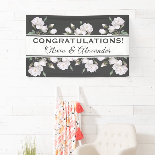 Witte Rozen Elegante Bloemen Bruiloft Banner (Insitu)