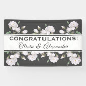 Witte Rozen Elegante Bloemen Bruiloft Banner (Horizontaal)