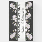 Witte Rozen Elegante Bloemen Bruiloft Banner (Verticaal)