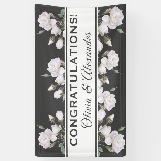 Witte Rozen Elegante Bloemen Bruiloft Banner (Verticaal)