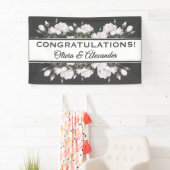 Witte Rozen Elegante Bloemen Bruiloft Banner (Insitu)