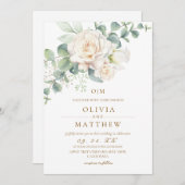 Witte Rozen Elegante Bloemen Bruiloft Kaart (Voorkant / Achterkant)