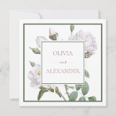 Witte Rozen Elegante Bloemen Groene Bruiloft Kaart (Voorkant)