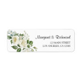 Witte Rozen Elegante Bloemen Trouwadres Etiket (Voorkant)