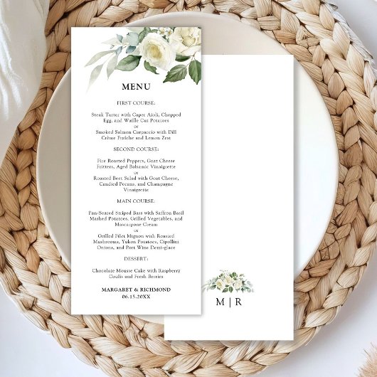 Witte Rozen Elegante Bloemen Trouwmenu Menu