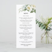 Witte Rozen Elegante Bloemen Trouwmenu Menu (Staand voorkant)