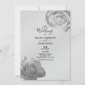 Witte Rozen Elegante Bloemen Zilver Grijs Huwelijk Kaart (Voorkant)